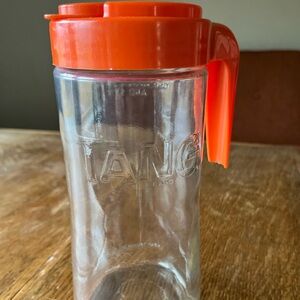 TANG Glass Pitcher Orange Lid Anchor Hocking Vintage Flip Top Drink Carafe 1 Qt